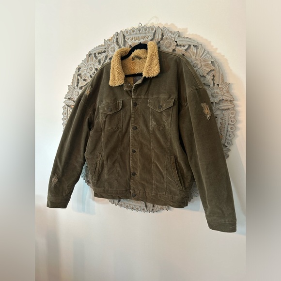 Zara Man Khaki Corduroy Sherpa Jacket Size Large Winter Or Fall Outerwear - Picture 7 of 12